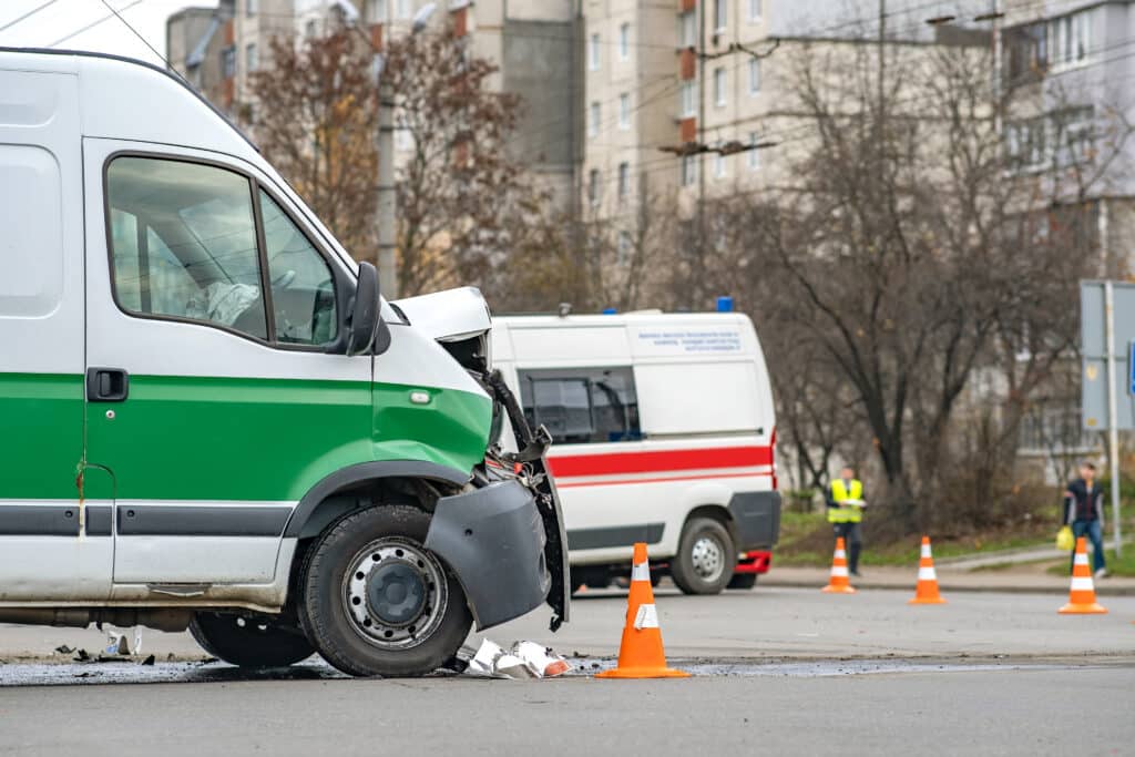 Delivery car in an accident in the streets